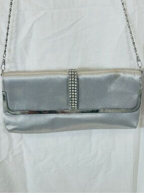 Lulu Townsend Silver Rhinestone-Accent Evening Clutch